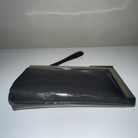 Calvin Klein Patent Gray Leather Silver Clasp Wristlet Clutch 8 X 5 - Picture 5 of 10
